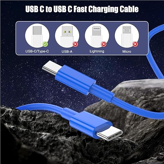 3-Pack Blue 60W USB C to USB C Cable, Type C Fast Charging Cable - Image 7