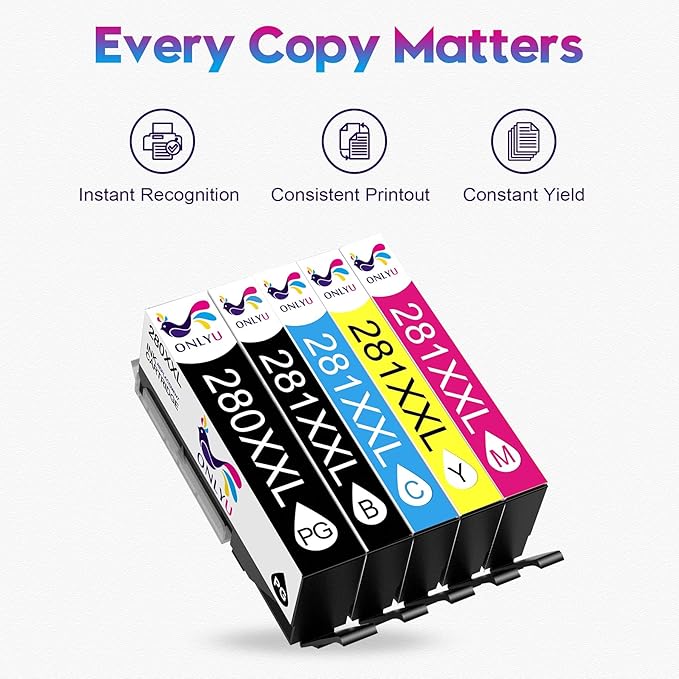 ONLYU 280XXL 281XXL Compatible for Canon Ink 280 and 281 Cartridges PGI-280XXL - Image 2