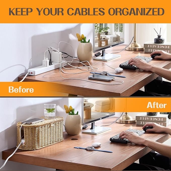FairyHaus Cable Management Box 2Pack Caramel, Handwoven Large and Small Cable - Image 5