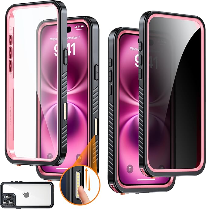 for iPhone 16 Pro Max Case Waterproof, Built-in Privacy Screen & HD Screen by AMILIFECASES