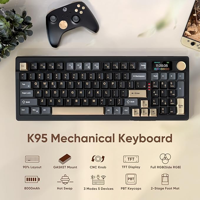 RedThunder K95 Wireless Mechanical Keyboard, TFT Screen & Knob, Tri-Mode - Image 2