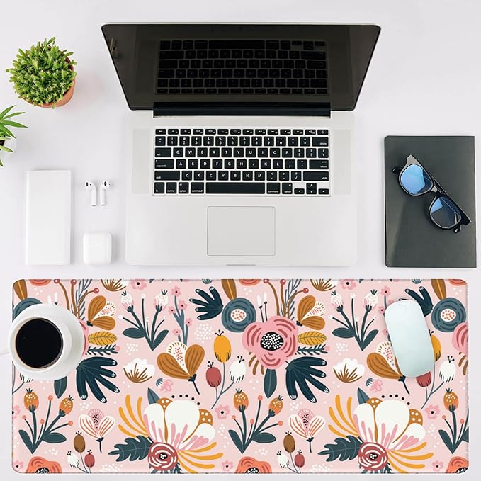 Mouse Pad Large Flowers and Leaves Non-Slip Game Desk Mat - Image 2