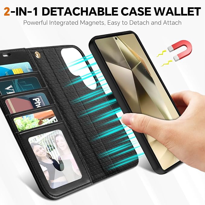 TUCCH Wallet Case for Galaxy S25 Ultra, Removable RFID Blocking Wrist Strap - Image 3