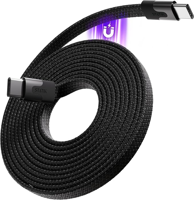 Statik MagStack USB C to USB C Cable, Magnetic Anti Tangle Flat Type C Charger by Statik