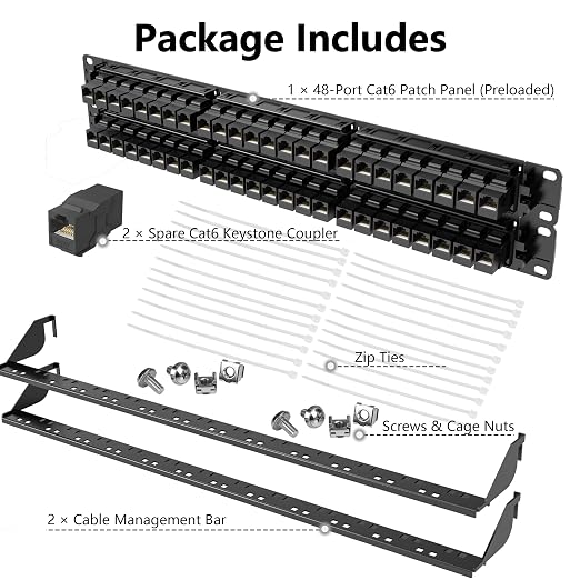 Jadaol 48 Port Patch Panel Rackmount or Wall Mount 19-Inch, 2U Cat6 Network - Image 6