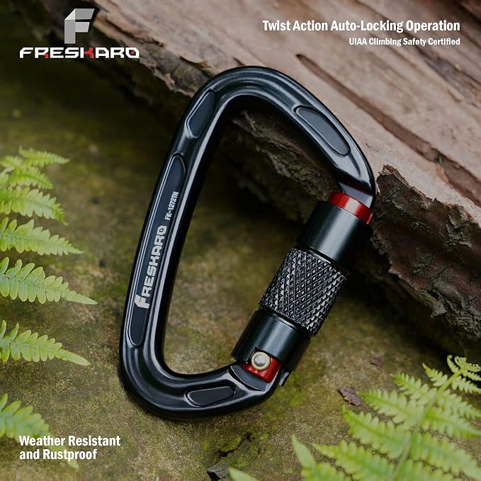 FresKaro UIAA Certified 25KN Auto Locking Climbing Carabiner Clips, Twist Lock - Image 8
