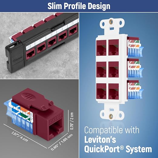 Everest 45° Angled RJ45 Cat5e Keystone Jacks 10-Pack in Red - Image 7