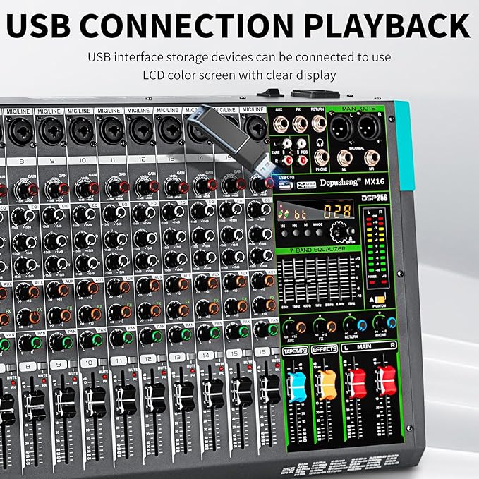 Depusheng MX16 16 Channel Sound Mixer Audio Mixing Console 48V 256DSP - Image 5