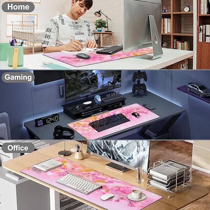 Mouse Pad, Large Pink Sakura and Butterfly Desk Mat, Extended Non-Slip Gaming - Image 7