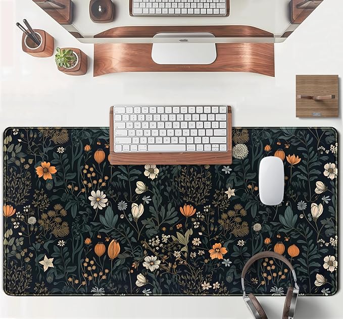 Cute Dark Floral Desk Mat Vintage Flowers Plant Mouse Pad XXL Large Extended - Image 4