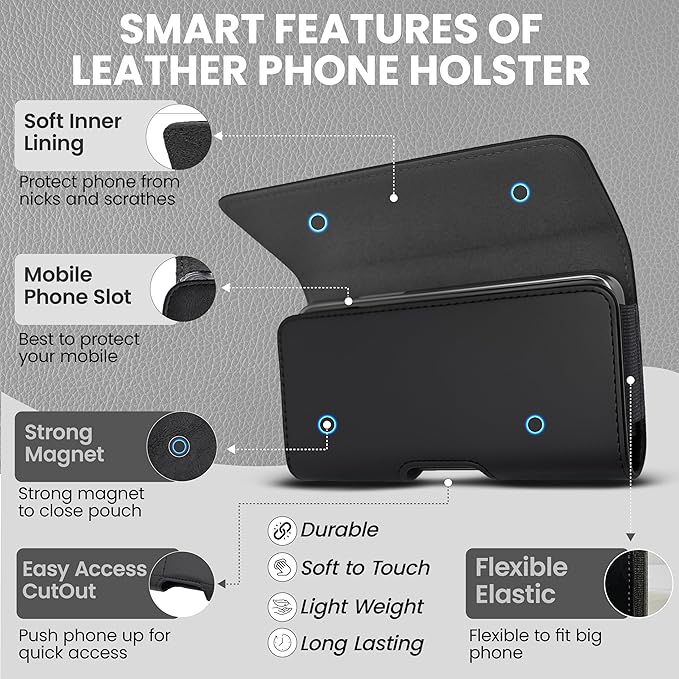 Leather Phone Holster for Men, Horizontal Cell Phone Case, Fits iPhone 17/17 - Image 2