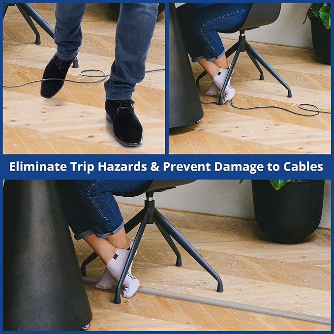 Floor Cord Cover 10ft, Cord Hider Floor Grey, Cable Management Prevent Trips - Image 3