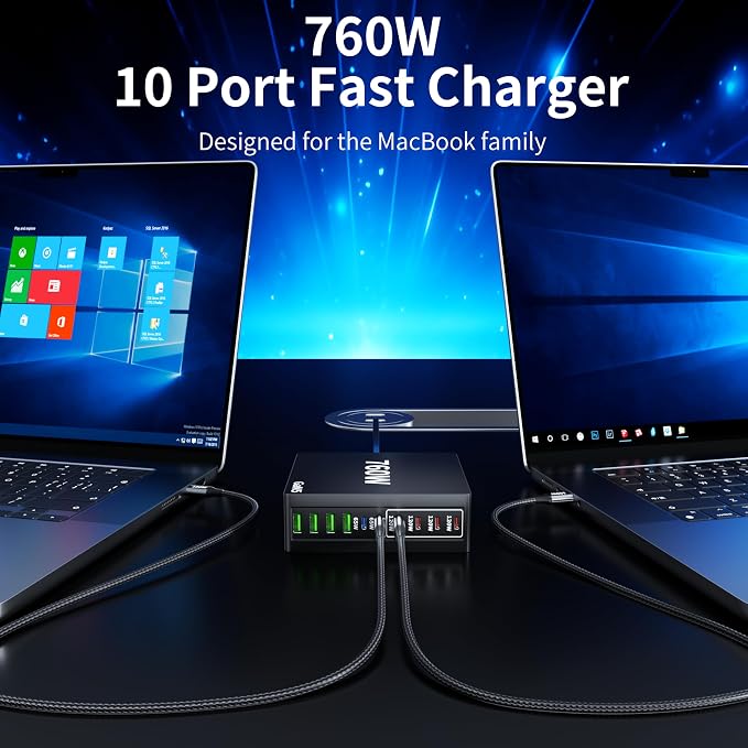 760W USB C Charger Block, 10 Port Fast Charging Station Hub Brick PD 100W Gan - Image 2