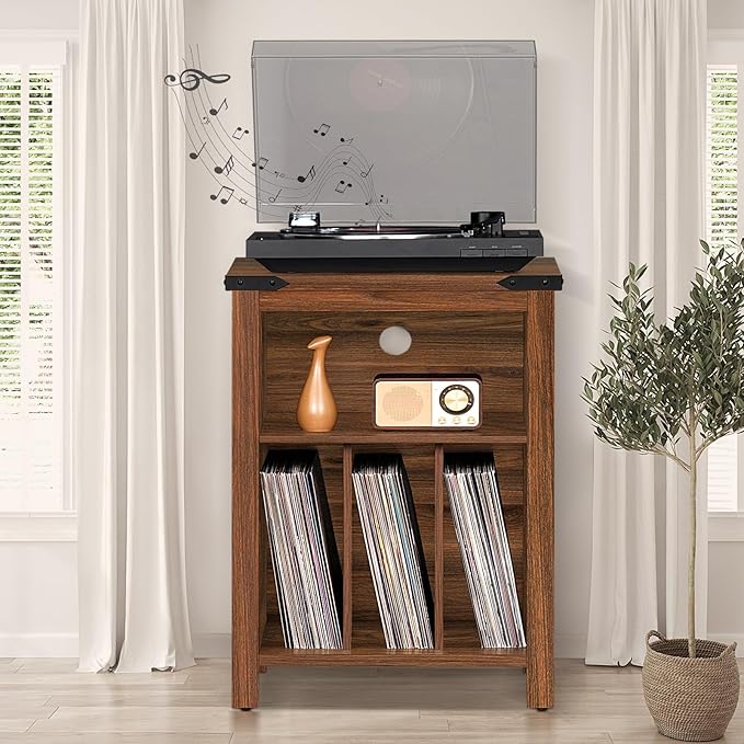 Record Player Stand with Vinyl Record Storage Holds up to 160 Albums, Large - Image 7