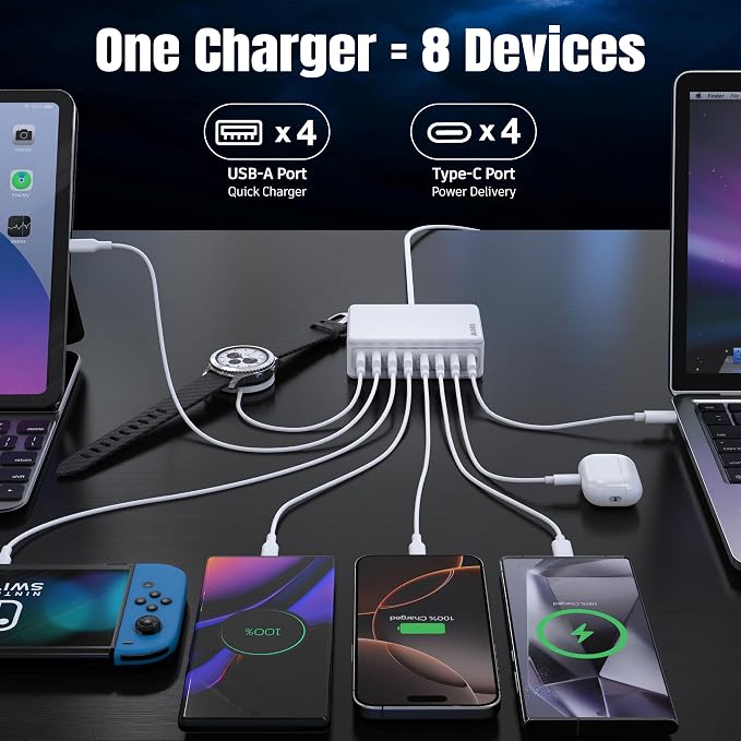 200W GaN III 8-Ports USB C Fast Charger, Type C Block, QC4.0 Fast Phone - Image 5