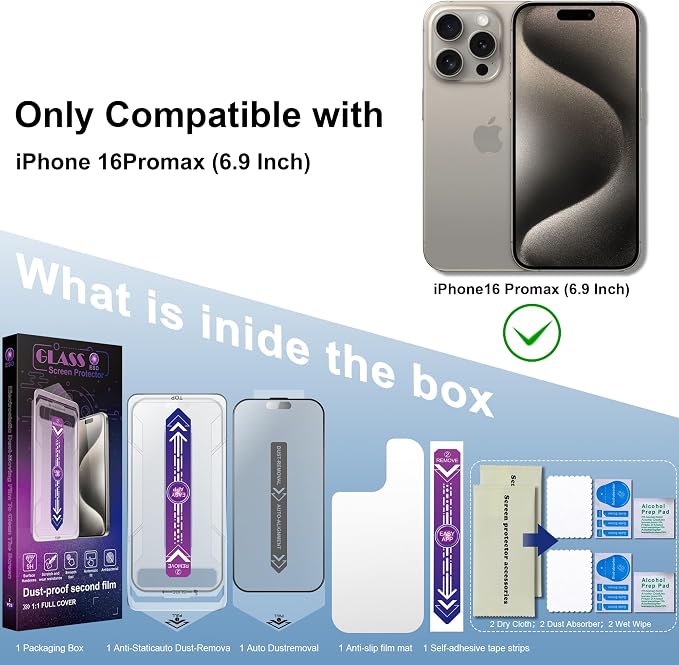 2 Pack Matte Screen Protector for iPhone 16 Pro Max 6.9-Inch Auto Dust Removal - Image 2