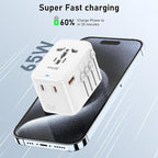 VYLEE Travel Plug Adapter, 65W Fast GaN Travel Charger, International Plug - Image 2