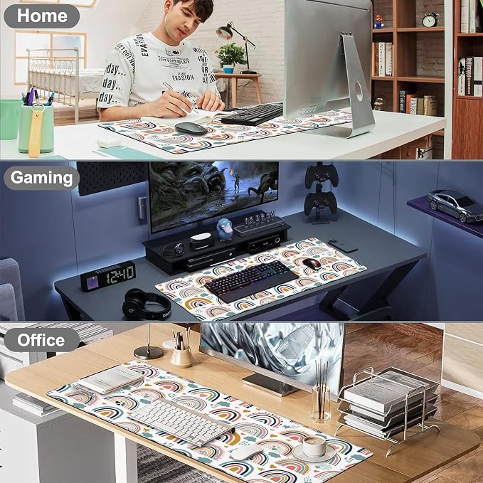 Mouse Pad, Large Boho Rainbow Desk Mat, Extended Non-Slip Gaming Keyboard - Image 7