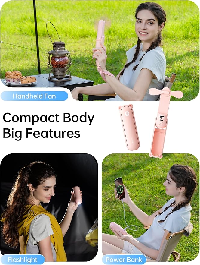 JISULIFE Handheld Fan with 4500 mAh Powerbank Max 37 Hours Runtime, Pocket - Image 2