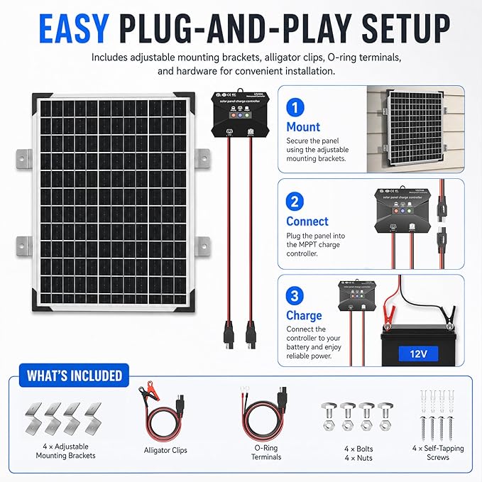 Voltset 50W Solar Panel Kit - 12V Solar Battery Charger Maintainer - IP67 - Image 6