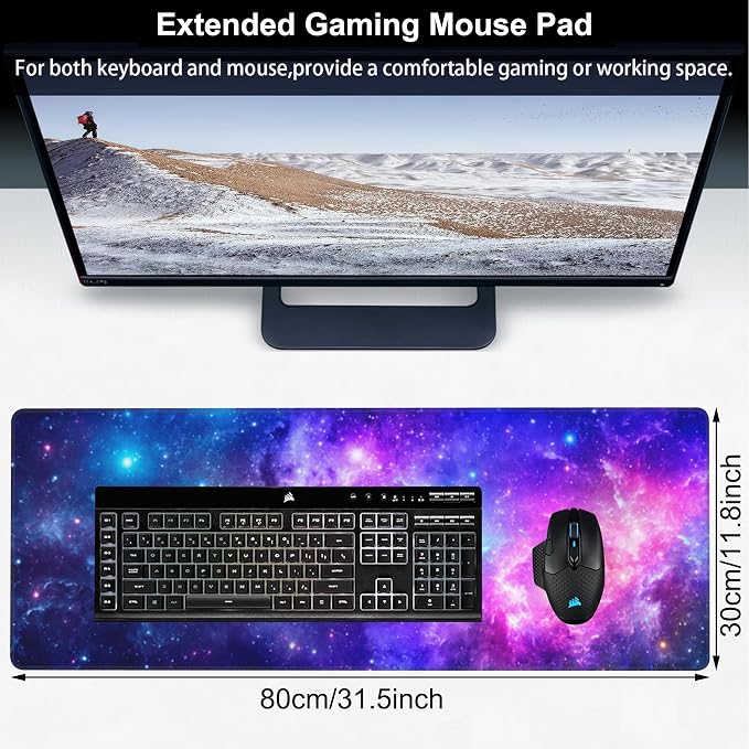 Deep Universe Space and Stars Desk Mat, Large Galaxy Space Gaming Keyboard - Image 2