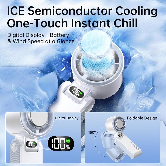 Handheld Portable Fan with Ice Cooler: 100-Speed 5500mAh Rechargeable Handheld - Image 2