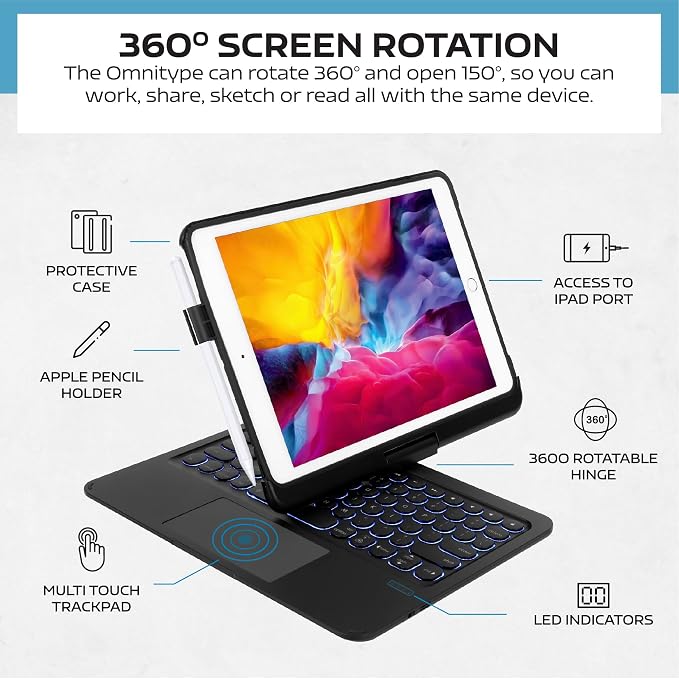 QUARK Keyboard Case for iPad Pro 9.7 inch 6th Gen / 5th Gen, 360° Rotatable - Image 4
