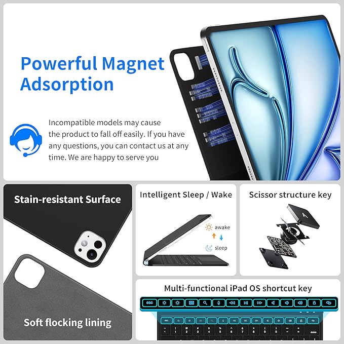 Keyboard Case for iPad Air 13 Inch, iPad Pro 12.9 inch–Magic-Style Magnetic - Image 4