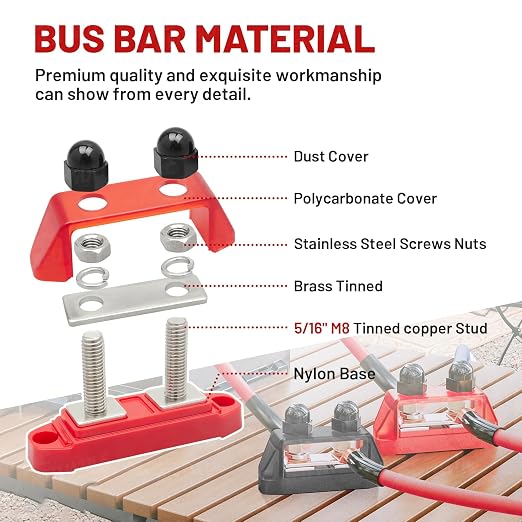 RED WOLF 2PCS 5/16" M8 Dual Stud Bus Bar 12-48V Power Distribution Block Holder - Image 5