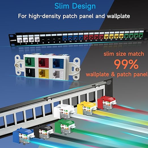 Keystone Jack Cat6 Slim 25 Pack, Cat6 Keystone Jacks 90 Degree, RJ45 Jack Punch - Image 5