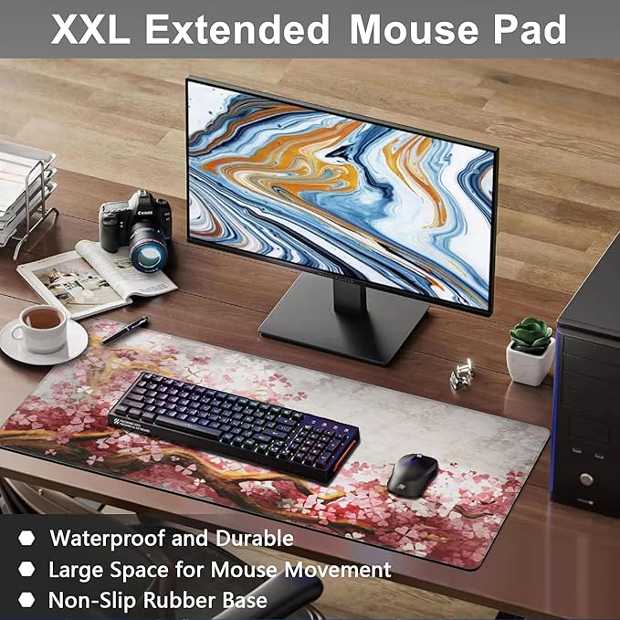 Mouse Pad, Large Blooming Sakura Desk Mat, Extended Non-Slip Gaming Keyboard - Image 6