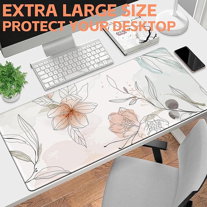 Mouse Pad Large Flowers Watercolor Texture Non-Slip Gaming Desk Mat - Image 6