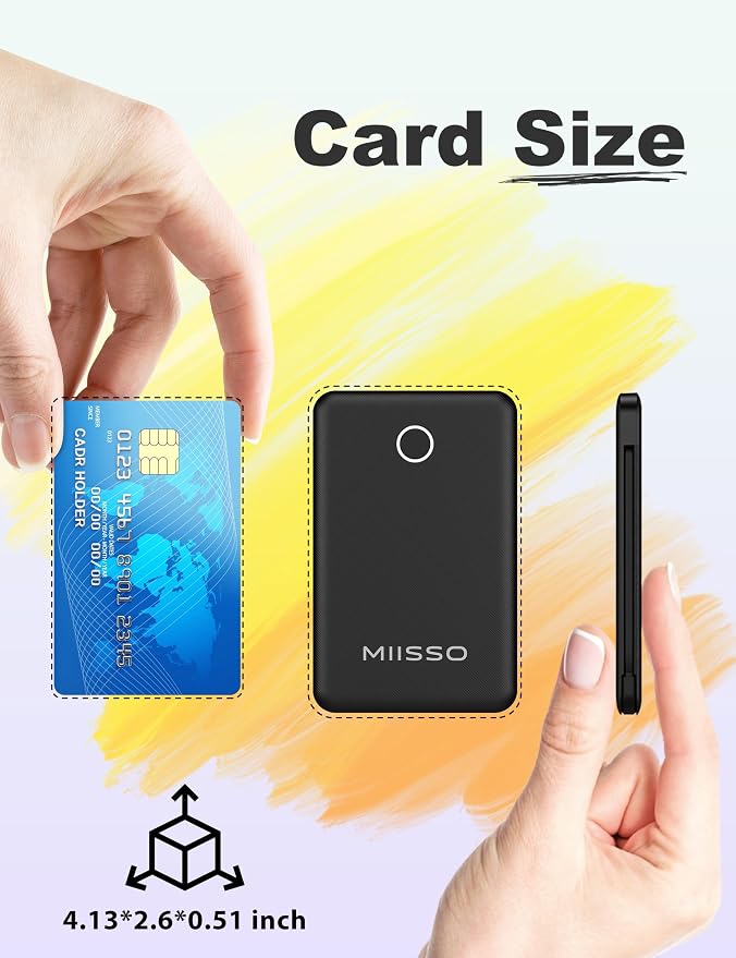 6000mah Ultra Slim Built in Cables Power Bank, Card Size Built in USB C Cords - Image 2