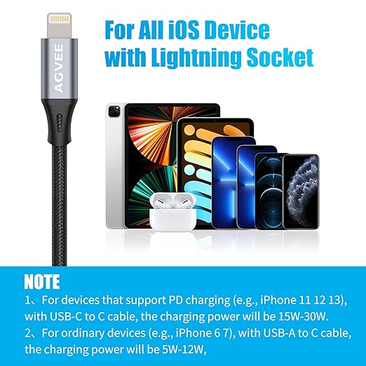 AGVEE 2 Pack 4 inch USB-C Female to Lightning Male Adapter, 30W Fast Charging - Image 6