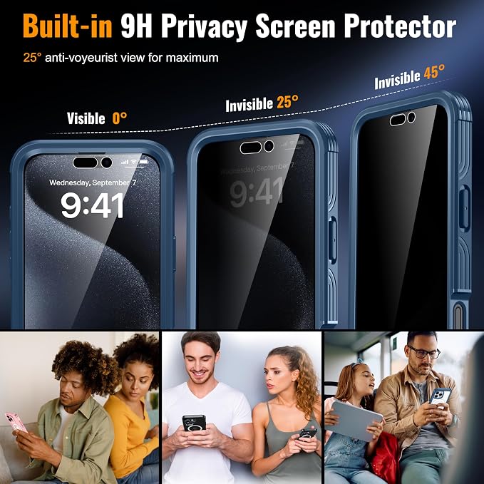 360° Protection Magnetic for iPhone 16 Case Built-in 9H Privacy Screen - Image 4