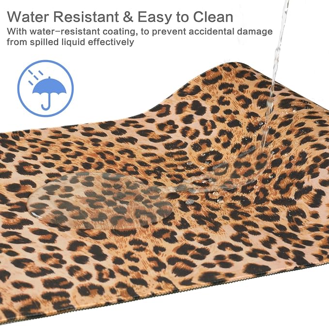 Lokigo Leopard Print Desk Pad, Waterproof Rubber Base Mousepad - Image 4
