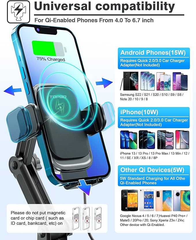 TOPGO [Upgraded Cup Phone Mount Wireless Charger, Universal Cell Phone Holder - Image 4