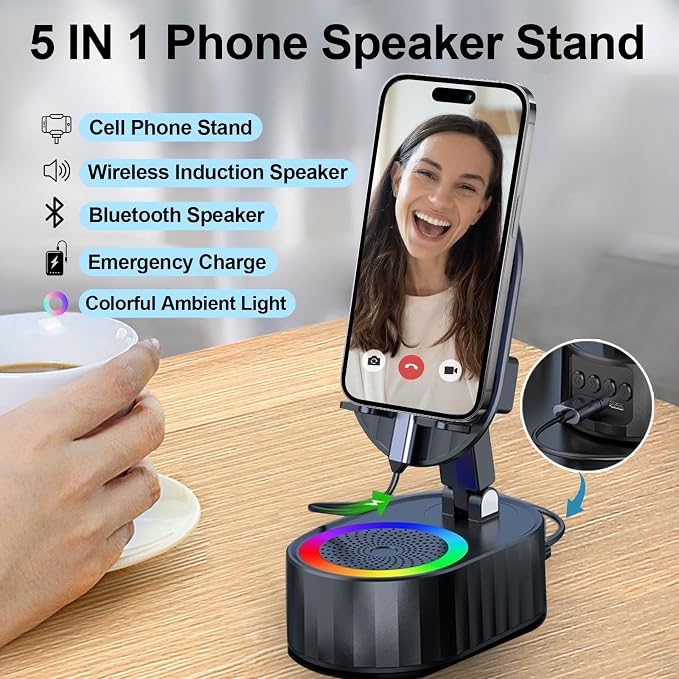 Wireless Induction Audio Bluetooth Speaker 5in1 Phone Holder Emergency - Image 3