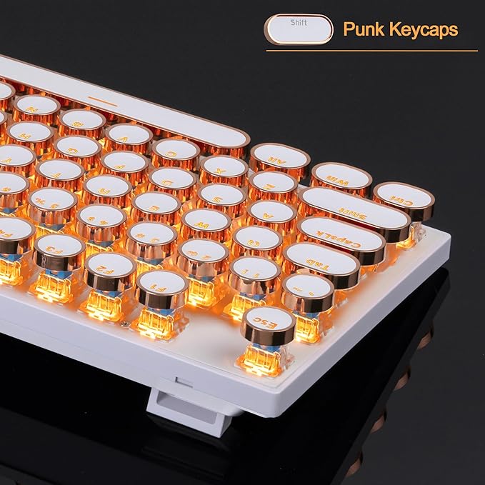 MageGee Typewriter Mechanical Gaming Keyboard, Retro Gold Punk Round Keycaps - Image 3