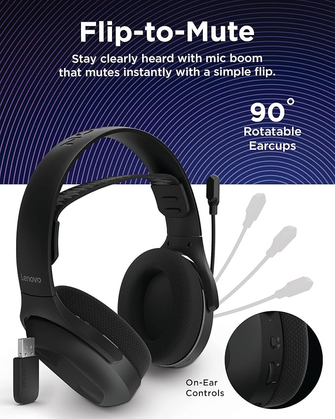 Lenovo Legion H410 Wireless Gaming Headset, Lightweight, Adjustable Headband - Image 7