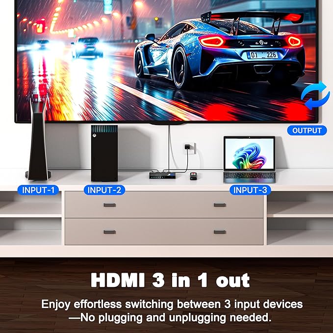 HDMI Switch 3 in 1 Out, 4K@60Hz Switcher, Auto-Switching HDMI 2.0 Switcher - Image 2