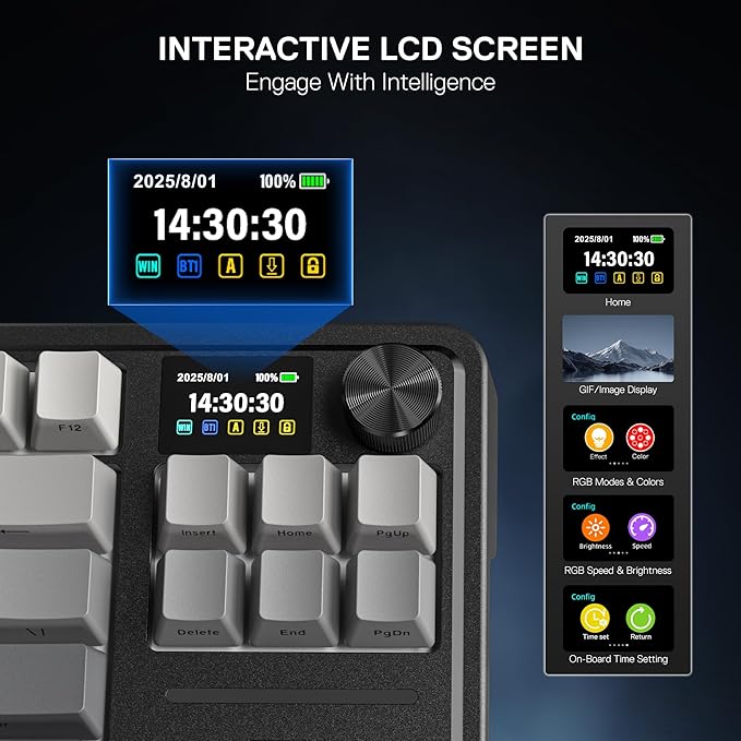 Redragon K743 PRO GB 80% Gasket RGB Gaming Keyboard w/Hype 1.14’’ TFT Screen & - Image 3