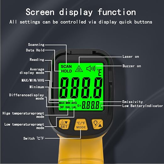 Infrared Thermometer Pyrometer Temperature Gun -58°F to 1796°F, 50:1 Distance - Image 5