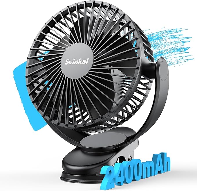 USB Portable Clip on Fan, 2400mAh Battery Type-C 6in, 3 Speed 720° Tilting Head by FocusedUSBsmallappliances