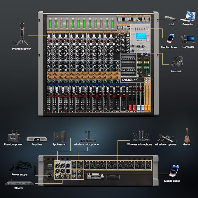 12 Channel Audio Mixer for Recording, USB Mixing Console - Image 7