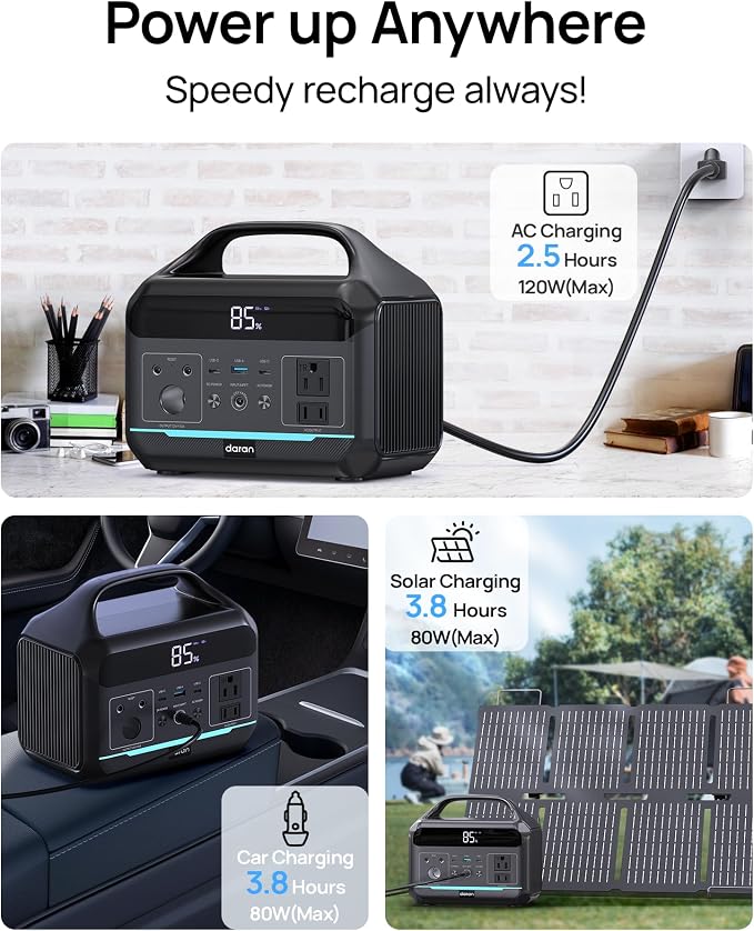 DARAN Portable Power Station 600W - 288Wh Solar Generator LiFePO4 Battery - Image 4