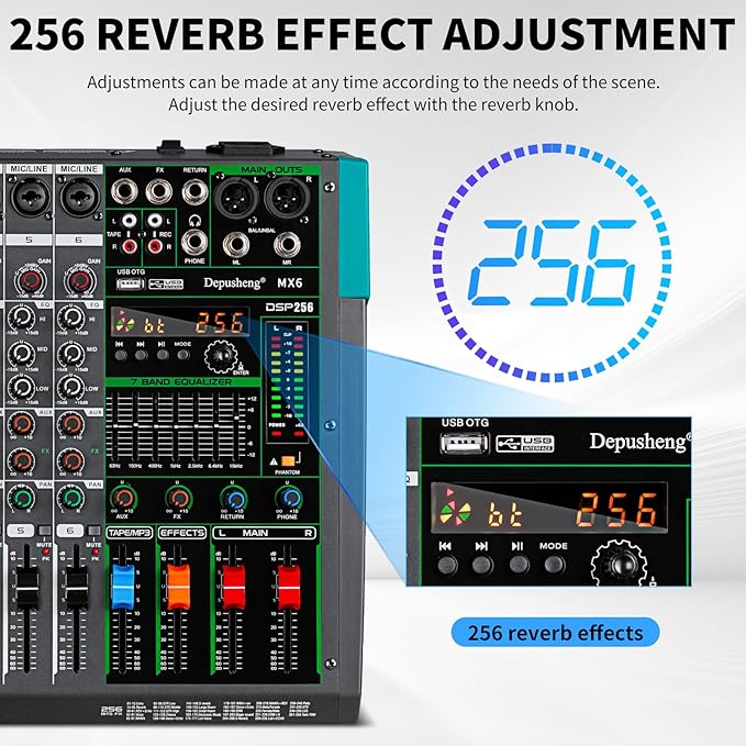 Depusheng MX6 6 Channel Sound Mixer Audio Mixing Console 48V 256DSP - Image 5