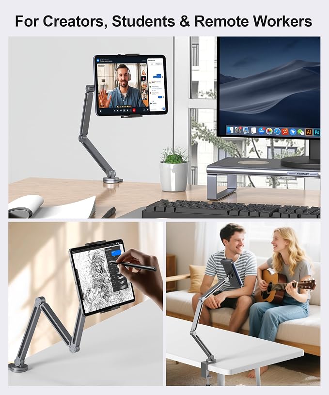 Tablet Arm Mount with Super Grip, Adjustable Foldable Holder & Heavy Duty - Image 5