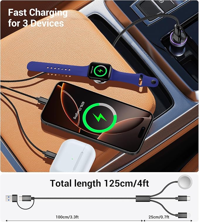 Temdan for Travel Vacation Essentials, 3 in 2 USB C Cable for Apple Watch - Image 3