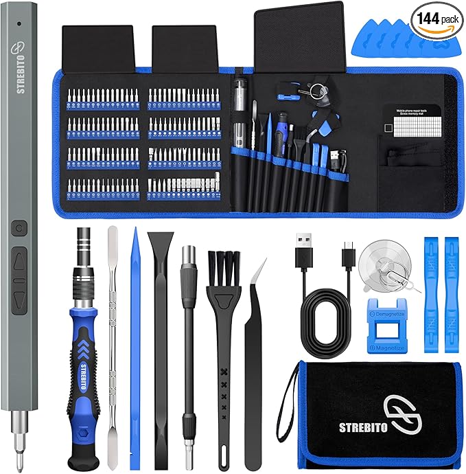 STREBITO Electric Screwdriver, 144-in-1 Precision Screwdriver Set, 120 Magnetic by STREBITO